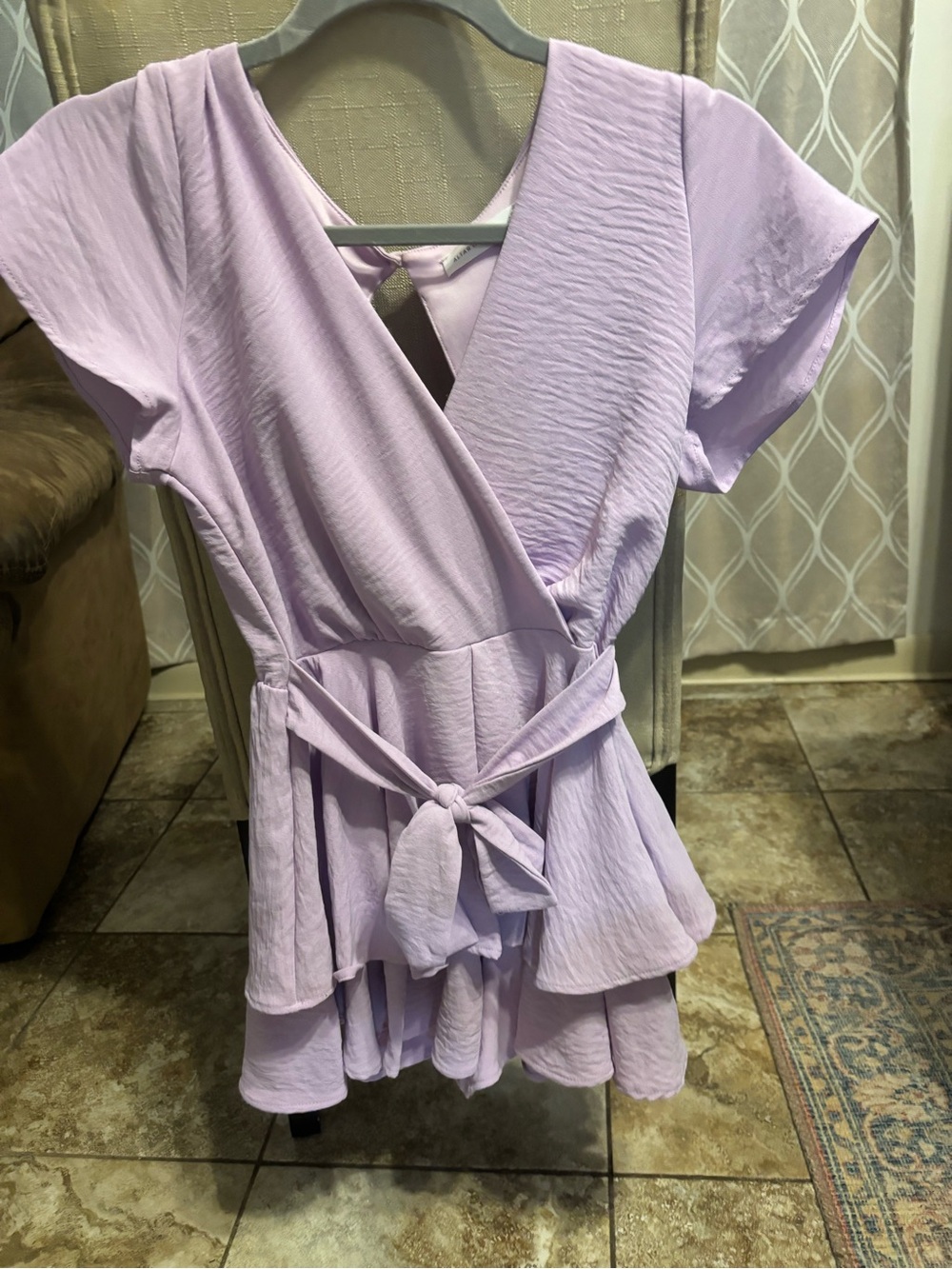 Altar'd State Lilac Wrap Peplum Tie-Waist Top